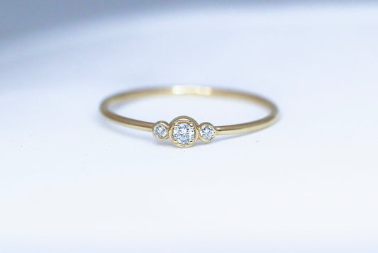 14K Gold Triple Diamond Ring | AVIE collection Fine Jewelry