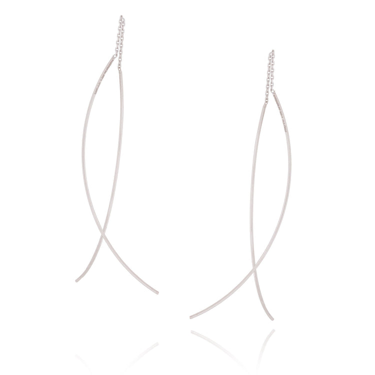  14K White Gold Wire and Chain Threader Earrings | Avie Fine Jewelry