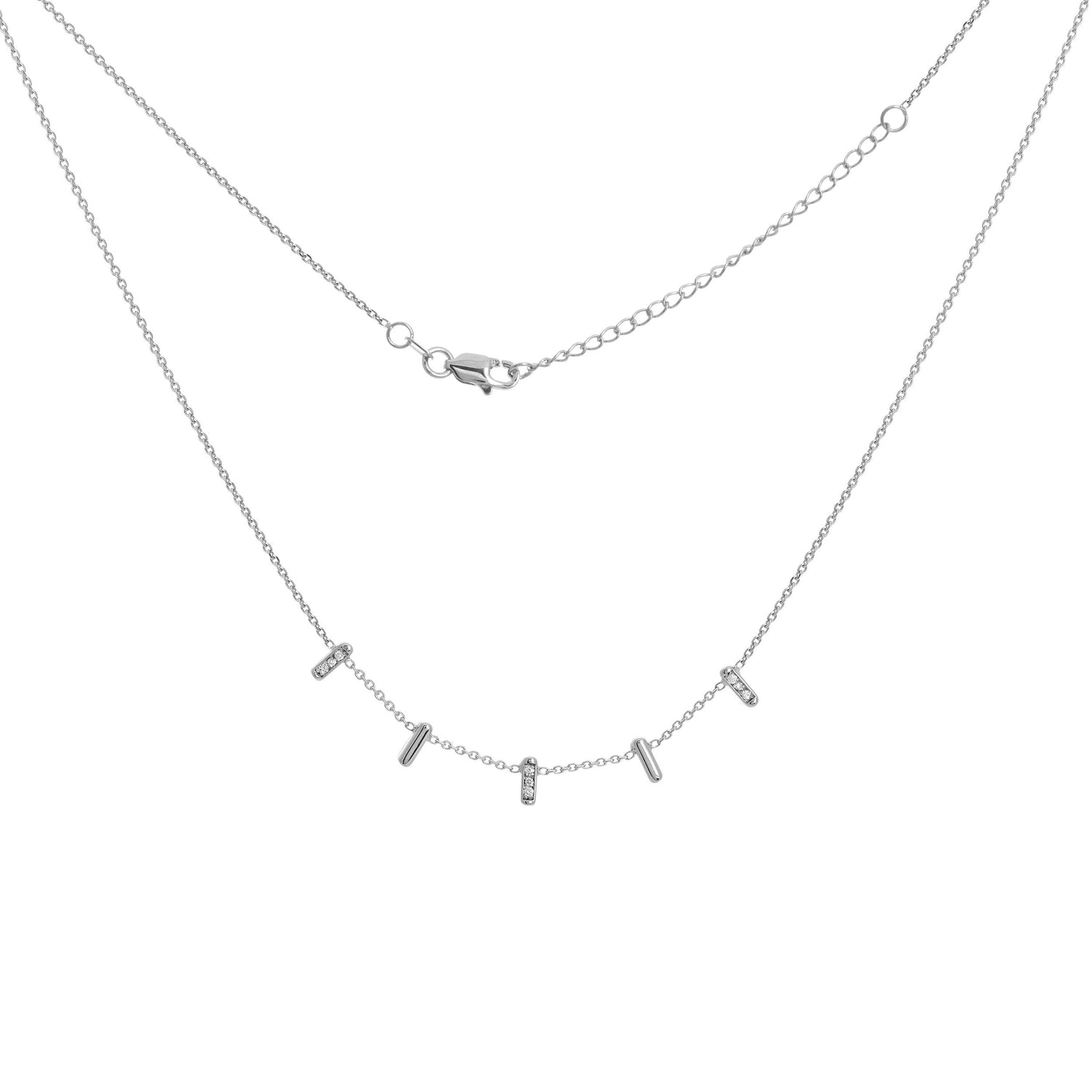14K White Gold Tiny Diamond Bar Station Necklace | Avie Fine Jewelry