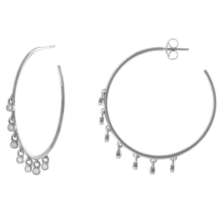 14K White Gold Diamond Dangle Shaker Hoop Earrings | Avie Fine Jewelry