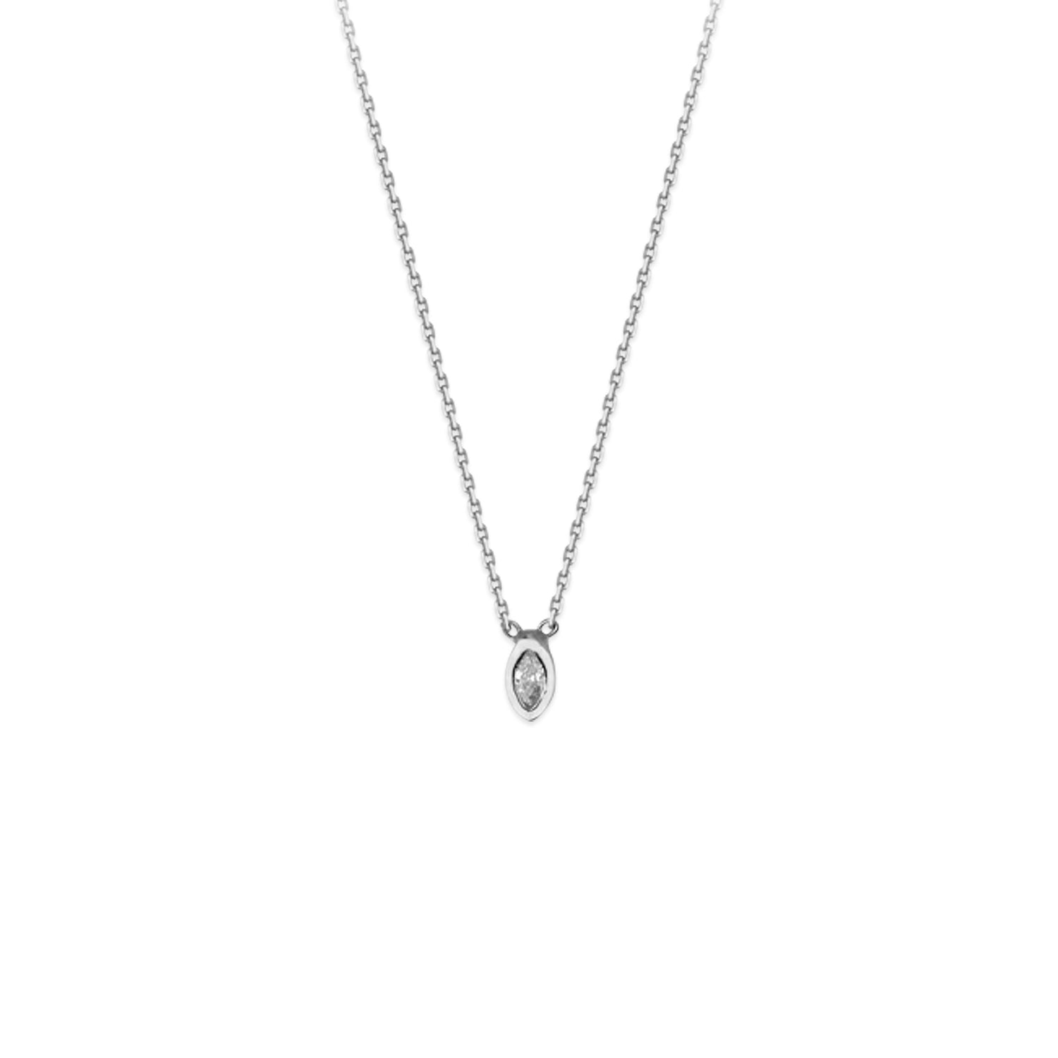 14K White Gold Tiny Marquise Diamond Solitaire Necklace | Avie Fine Jewelry