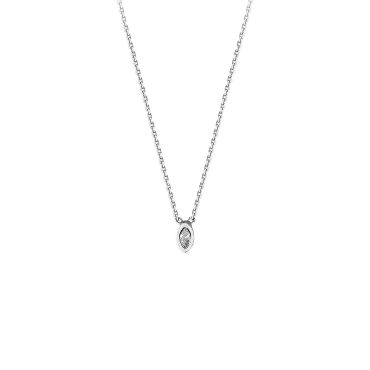 14K White Gold Tiny Marquise Diamond Solitaire Necklace | Avie Fine Jewelry