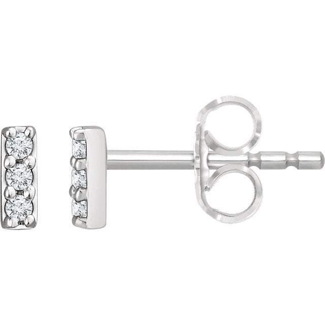 Mini 14K White Gold Diamond Bar Stud Earrings | Avie Fine Jewelry