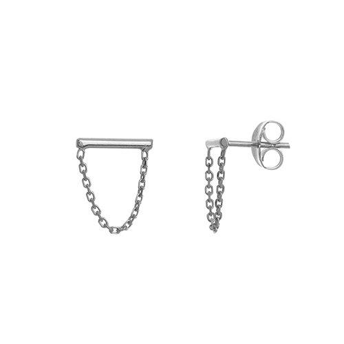 14K White Gold Tiny Staple Stud Earrings Drape Chain | Avie Fine Jewelry